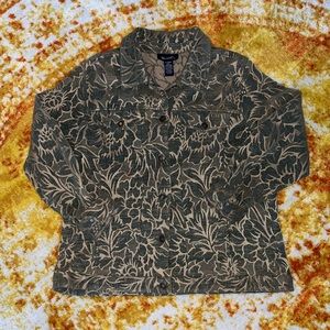 Funky Whimsigoth Vintage Leafy Floral Trucker Jacket